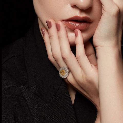 Anello Ciondolo Convertibile in Argento Sterling 925 con Strass Giallo Girasole Gioielli di Moda per Donna Lussuosi