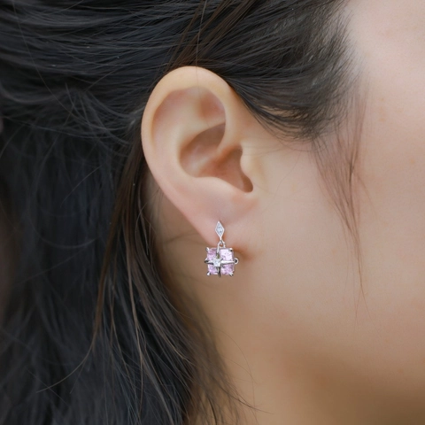 Square 925 Sterling Silver Stud Earrings For Women Pink Zirconia Inlaid Star Design Luxurious Fashion Jewelry Accessories Wedding Gift