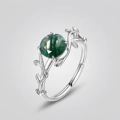 S925 Sterling Zilveren Mosagaat Ring Voor Vrouwen Retro Bos Stijl Wijnstok Blad Verstelbare Open Vingerring Strass Sieraden