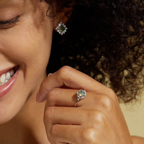 S925 Sterling Silber Moosachat Ring Für Damen Vintage Blume Verstellbar Offen Strass Eingelegt Mode Luxus Schmuck Grüner Edelstein Fingerring