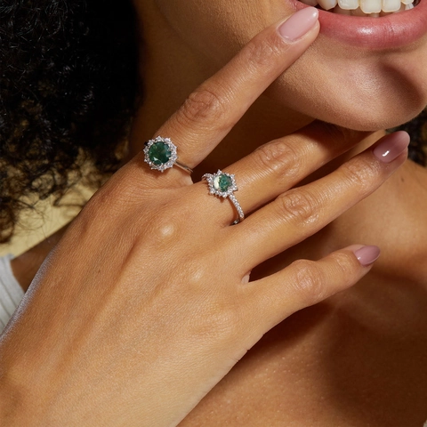 Vintage 925 Sterling Zilver Hexagon Groen Mosagaat Ring Voor Vrouwen Elegante Strass Halo Ring Sieraden Cadeau