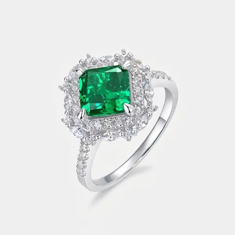 925 Sterlingsilber Ring Und Anhänger Doppelnutzung Smaragdschliff Grüne Zirkonia Eingelegt Luxuriöser Europäischer Stil Modeschmuck Für Damen