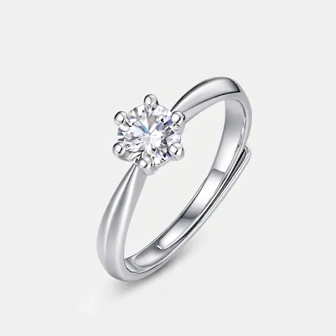 Klassischer 6-Krappen Moissanit Ring 925 Sterlingsilber Verstellbares Band Funkelnder Rundbrillant Schliff Verlobungsring Hochzeit Ring Für Damen