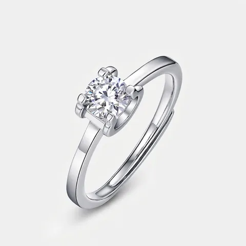 Classic 925 Sterling Silver Moissanite Ring Bull Head Four Prong Setting Adjustable Open Ring For Women Jewelry Gift