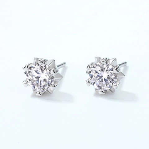 925 Sterling Silver Moissanite Stud Earrings Snowflake Shape Round Brilliant Cut With GRA Certificate For Women Jewelry Gift