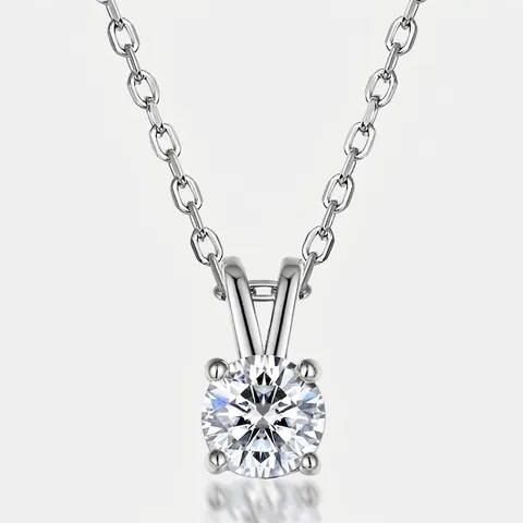 925 Sterling Silver Moissanite Pendant Only (Without Chain) Round Four-Prong Setting Necklace Pendant For Women Jewelry
