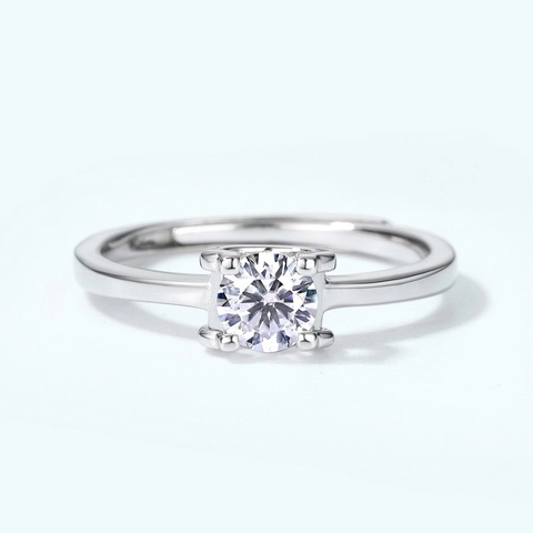Classic 925 Sterling Silver Moissanite Ring Bull Head Four Prong Setting Adjustable Open Ring For Women Jewelry Gift