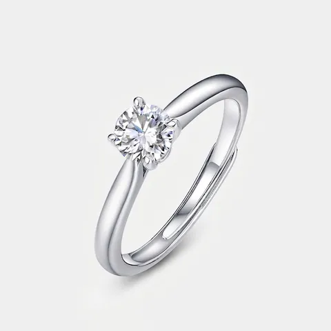 Minimalistischer 925 Sterlingsilber Moissanit Offener Ring Für Damen Vier-Krappen-Fassung Verstellbar Rundschliff Hochzeitsschmuck