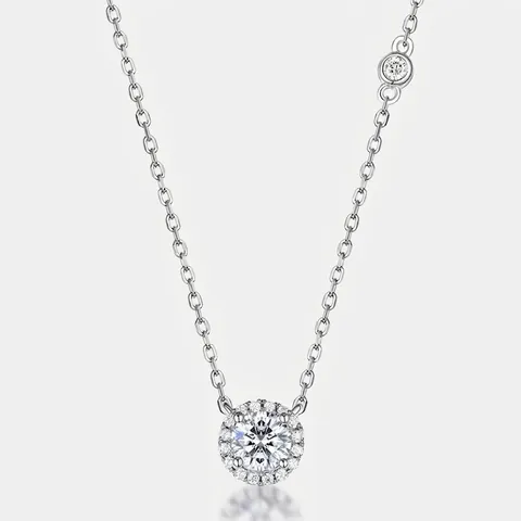Collana con Pendente Halo in Argento Sterling 925 Moissanite per Donna Elegante Gioielleria Moissanite Tonda con Certificato GRA