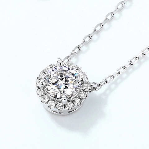 Collana con Pendente Halo in Argento Sterling 925 Moissanite per Donna Elegante Gioielleria Moissanite Tonda con Certificato GRA