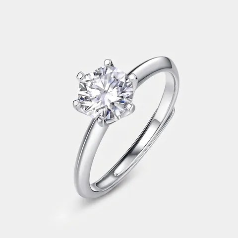 Classic Six-Claw 925 Sterling Silver Moissanite Ring For Women Adjustable Opening Engagement Wedding Band Fashion Jewelry