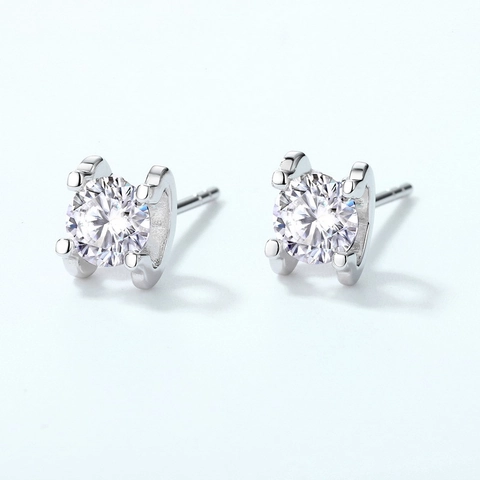 925 Sterling Silver Moissanite Stud Earrings For Women Four-Claw Round Cut With GRA Certificate White Gold Plated Jewelry