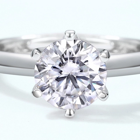 Classic Six-Claw 925 Sterling Silver Moissanite Ring For Women Adjustable Opening Engagement Wedding Band Fashion Jewelry