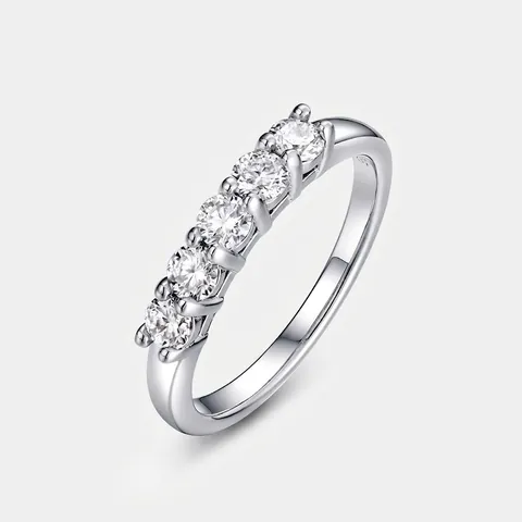 Elegant 925 Sterling Silver Moissanite Ring For Women Five Stone Row Cluster Inlaid Band Fashion High End Fine Jewelry Gift