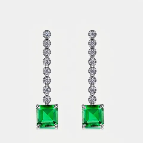 925 Sterling Silver Lab-Created Emerald Drop Earrings Luxurious Zirconia Geometric Dangle Earrings For Women Jewelry Gift