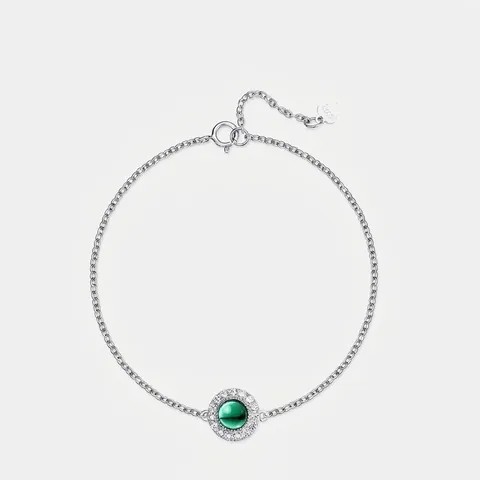 Pulsera de Plata de Ley 925 Con Esmeralda Creada en Laboratorio para Mujer Piedra Verde Redonda Circonia Incrustada Joyería