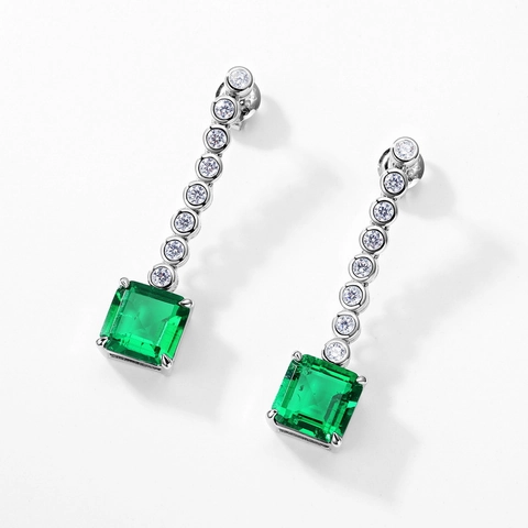 925 Sterling Silver Lab-Created Emerald Drop Earrings Luxurious Zirconia Geometric Dangle Earrings For Women Jewelry Gift