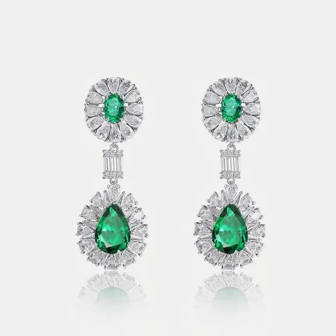 S925 Sterling Silver Lab-Grown Emerald Drop Earrings Retro Cubic Zirconia Teardrop Dangle Earrings Elegant Jewelry For Women