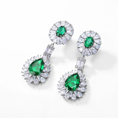 S925 Sterling Silver Lab-Grown Emerald Drop Earrings Retro Cubic Zirconia Teardrop Dangle Earrings Elegant Jewelry For Women