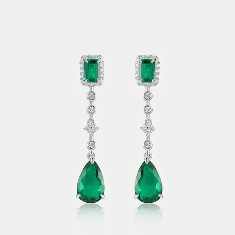 Vintage 925 Sterling Silver Lab-Created Emerald Drop Earrings For Women Luxury Rhinestone Water Drop Wedding Banquet Jewelry