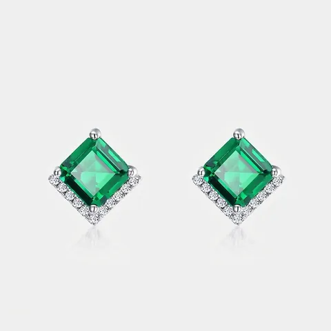 Vintage 925 Sterling Silver Lab-grown Emerald Red Ruby Stud Earrings For Women Square Princess Cut Rhinestone Jewelry