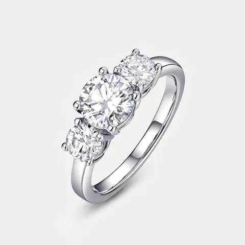S925 Sterling Silver Moissanite Ring Three-Stone Round Cut Engagement Wedding Ring For Women Jewelry With GRA Certificate