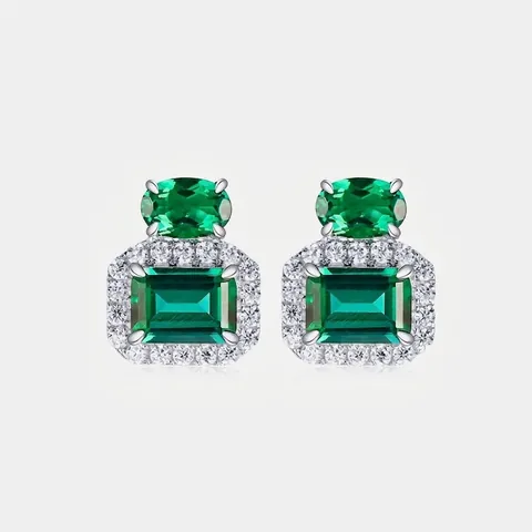 S925 Sterling Zilver Laboratorium Gekweekte Smaragd Oorknopjes Vintage Geometrische Ingelegde Zirconia Edelsteen Oorbellen Voor Vrouwen Luxe Sieraden