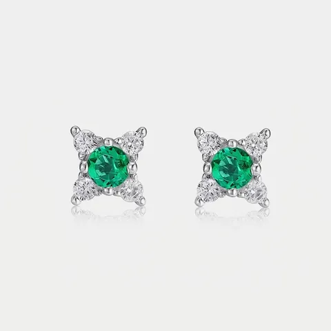 Exquisite S925 Sterlingsilber Laborgezüchteter Smaragd Ohrstecker Runder Grüner Edelstein Mit Strass Mode Schmuck Geschenk Für Damen