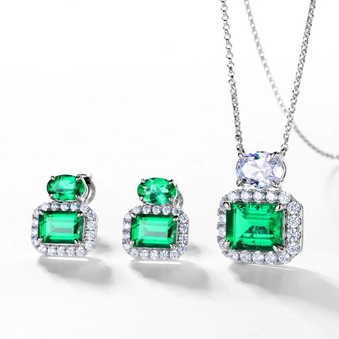 S925 Sterling Zilver Laboratorium Gekweekte Smaragd Oorknopjes Vintage Geometrische Ingelegde Zirconia Edelsteen Oorbellen Voor Vrouwen Luxe Sieraden