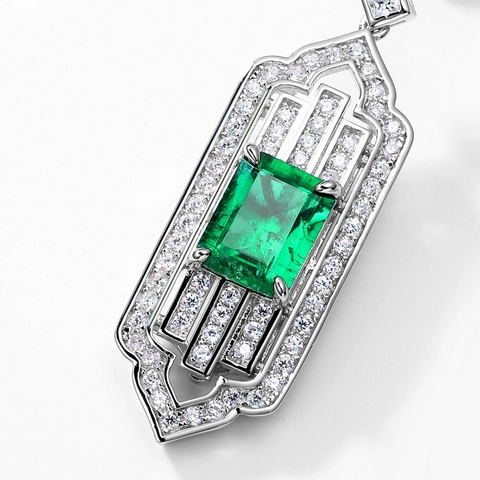 Vintage Art Deco 925 Sterling Silver Lab-Created Emerald Drop Earrings For Women Geometric Rhinestone Pave Fine Jewelry