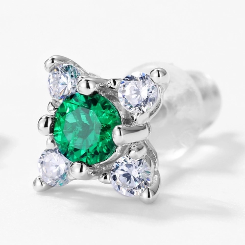 Exquisite S925 Sterlingsilber Laborgezüchteter Smaragd Ohrstecker Runder Grüner Edelstein Mit Strass Mode Schmuck Geschenk Für Damen