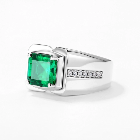 925 Sterlingsilber Im Labor Gezüchteter Smaragd Ring Für Herren Luxus Eingelegt Strass Verstellbar Business Mode Schmuck