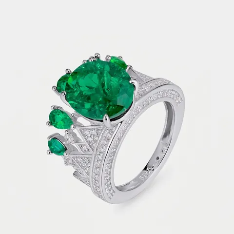 Vintage Luxe Gekweekte Smaragd Kroon Ring Voor Dames 925 Sterling Zilver Strass Ingelegde Statement Ring Sieraden Cadeau