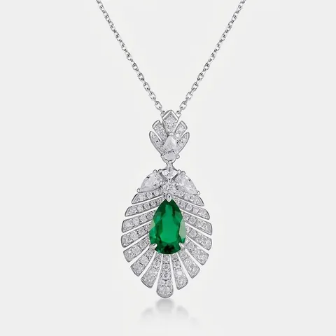 Collana con Pendente Smeraldo Creato in Laboratorio Argento Sterling 925 Vintage Lussuoso Taglio a Pera Zirconia Gioielli Donna