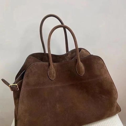 Large Capacity Suede Texture PU Leather Tote Bag For Women Vintage Travel Handbag With Double Handle And Side Buckle