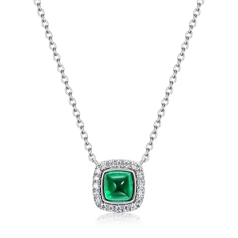 Vintage 925 Sterlingsilber Smaragd Halskette Für Damen Halo Quadratischer Edelstein Anhänger Strass Schmuck Geschenk