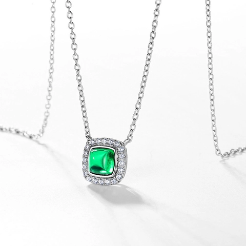 Vintage 925 Sterlingsilber Smaragd Halskette Für Damen Halo Quadratischer Edelstein Anhänger Strass Schmuck Geschenk