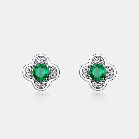 S925 Sterlingsilber Laborgezüchteter Smaragd Ohrstecker Vintage Vierblättriges Kleeblatt Zirkonia Ohrringe Für Damen Luxus Schmuck