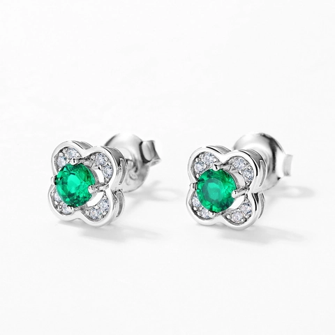 S925 Sterlingsilber Laborgezüchteter Smaragd Ohrstecker Vintage Vierblättriges Kleeblatt Zirkonia Ohrringe Für Damen Luxus Schmuck