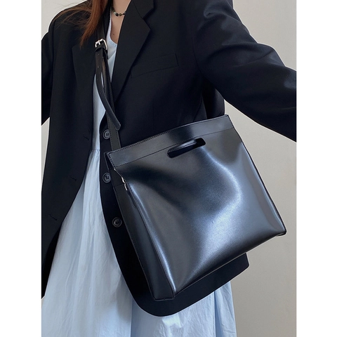 Women Minimalist PU Leather Tote Bag Large Capacity Handbag Square Crossbody Briefcase With Top Handle Solid Color For Daily