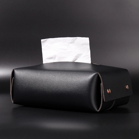 Nordic PU Leather Tissue Box Cover Foldable Rectangle Napkin Holder With Metal Buttons For Home Car Office Decor