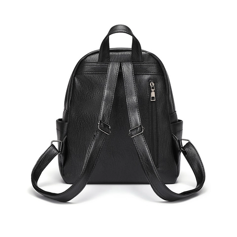 Dames Mode PU Leer Rugzak Grote Capaciteit Multi Pocket Effen Kleur Casual Reizen Dagrugzak Zwart