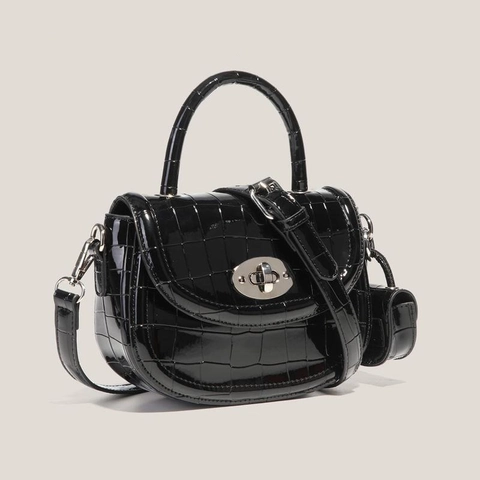 Vrouwen Krokodil Gepreegd Lakleer Crossbody Tas Zilver Draaislot Handtas Zadeltas Stijl Kleine Vierkante Schoudertas Modetas