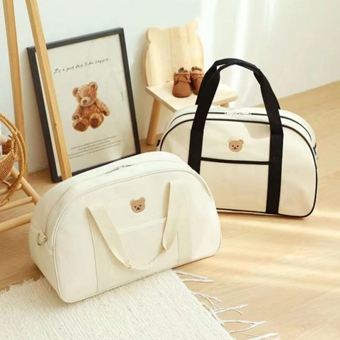 Borsa Fasciatoio in Tela Ricamata con Orso in Stile Ins Coreano Tote da Viaggio Portatile di Grande Capacità per Donna