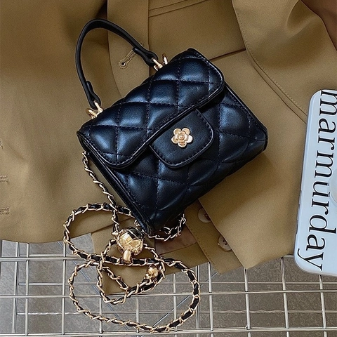 Bolso Bandolera Elegante de Mujer en Cuero PU Acolchado Mini Bolso con Cierre de Camelia Correa de Cadena Bolso Cuadrado Pequeño