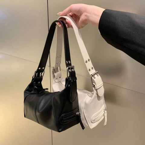 Women Retro PU Leather Underarm Shoulder Bag Trendy Minimalist Design Zip Hobo Handbag Daily Casual Commuter Purse Gift