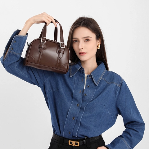 Retro PU Leren Boston Schoudertas Voor Dames Nieuwe Koreaanse Stijl Kleine Handtas Veelzijdige Crossbodytas Met Dubbele Handvatten