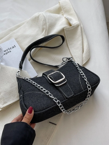 Vintage Canvas Underarm Bag For Women Urban Minimalist Metal Buckle Chain Crossbody Bag Casual Shoulder Bag Summer Top Handle Bag