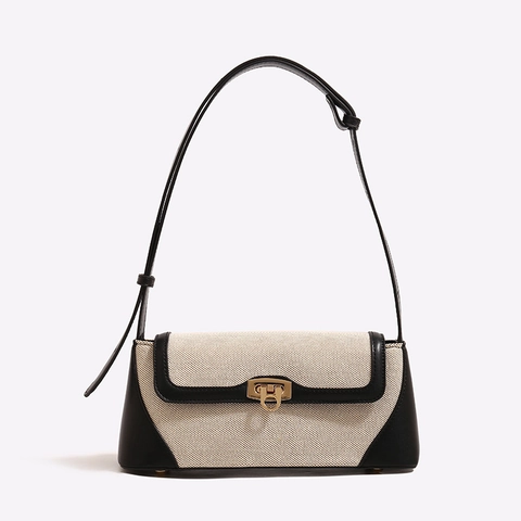 Franse Stijl PU Leer Baguette Onderarmtas voor Dames Kleurblokkering Mode Retro Minimalistische Schoudertas Baguette Tas