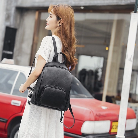 Dames Mode PU Leer Rugzak Litchi Patroon Anti-diefstal Casual Schooltas Met Dier Hanger Voor Dames Reistas